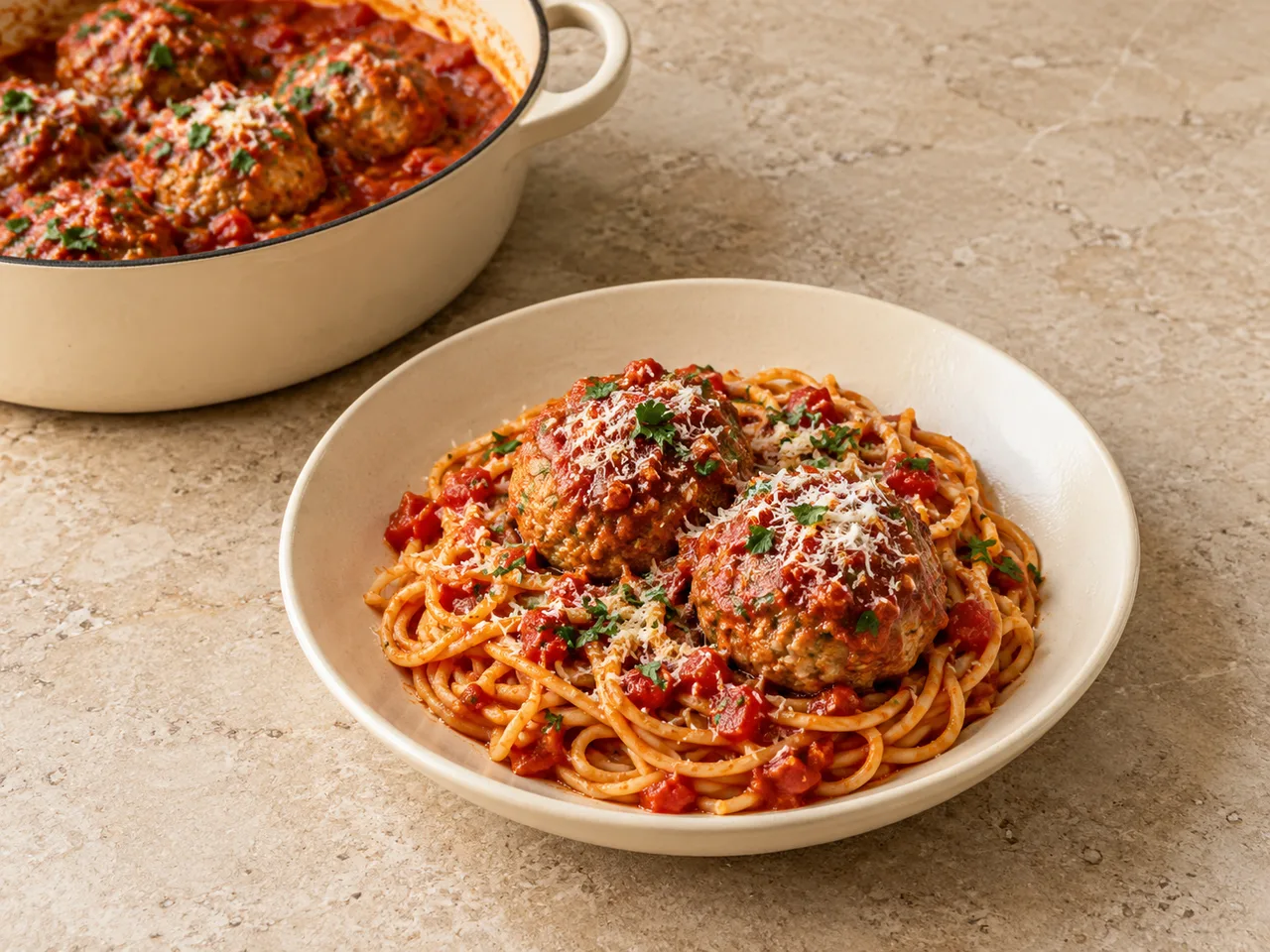 Finished Spaghetti and Turkey Meatballs